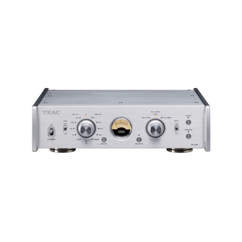 Teac PE-505 pradinis patefono stiprintuvas, sidabrinis